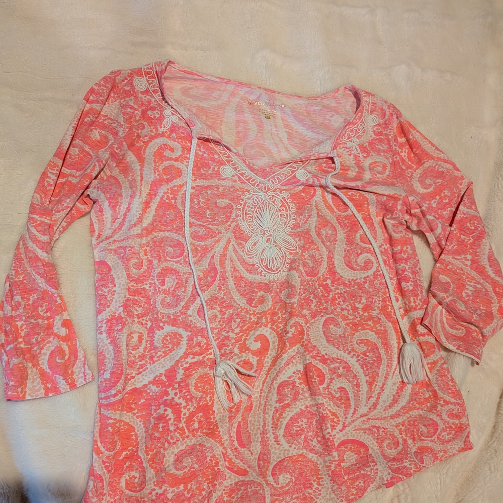 Lilly Pulitzer Pink Tie Front Blouse